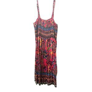Rainbow Jo Dress Women's Size Large Pink Hawaiian Coastal Vacation Resort Tank